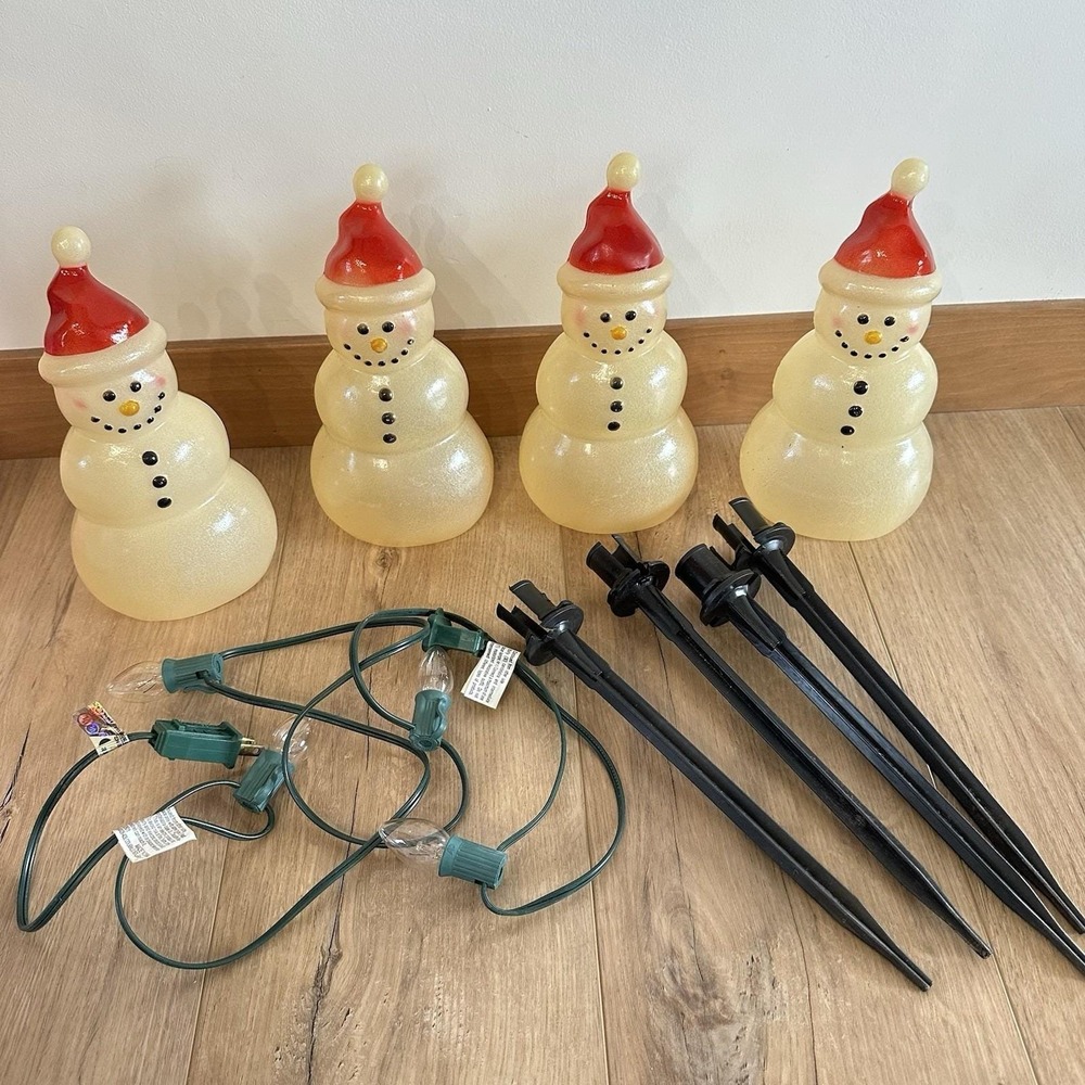 VTG Decorative Holiday Time 4 count Lighted Snowman Pathway‎ Markers Christmas